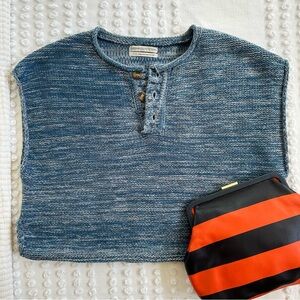 Urban Outfitters Boxy Cropped Henley Sleeveless Chunky Sweater XS Blue Heathered